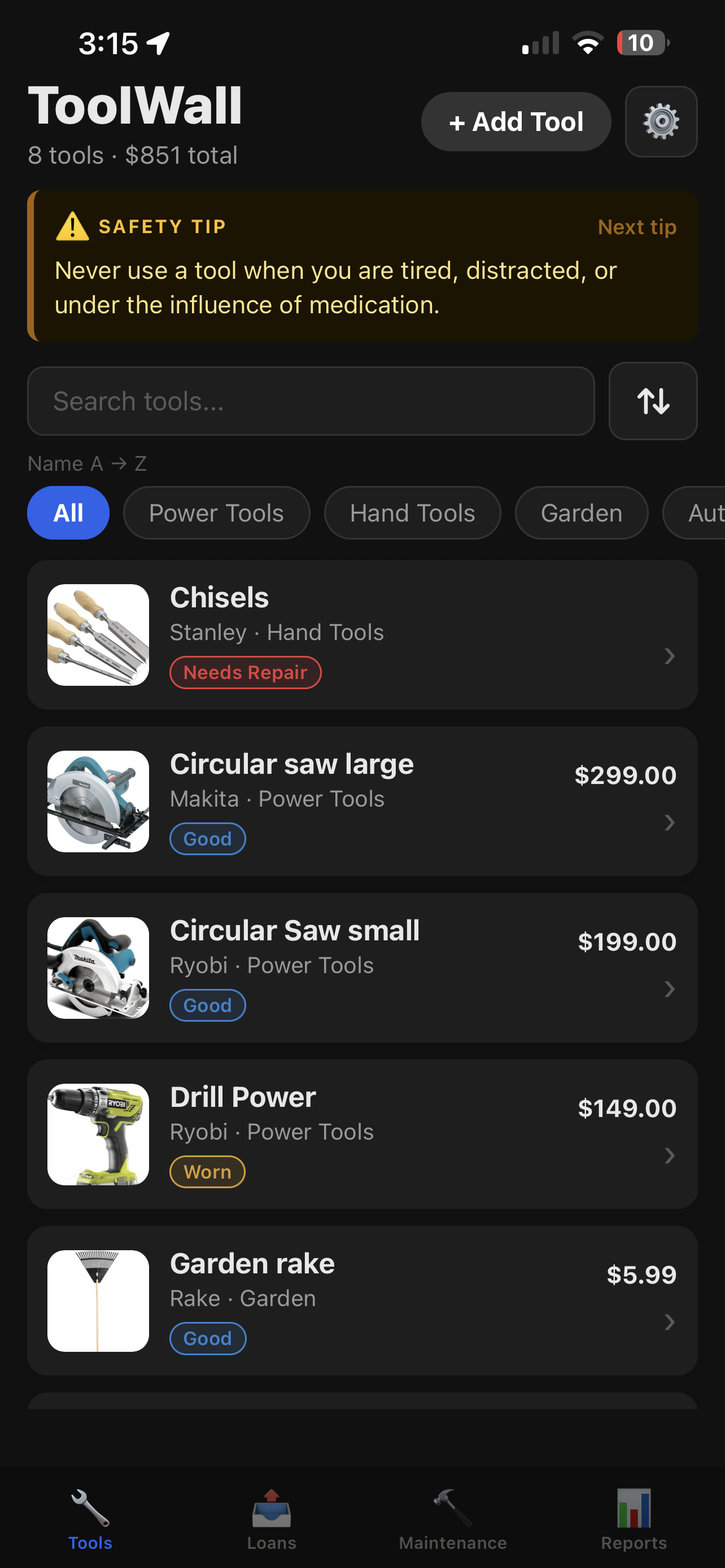 ToolWall tool list