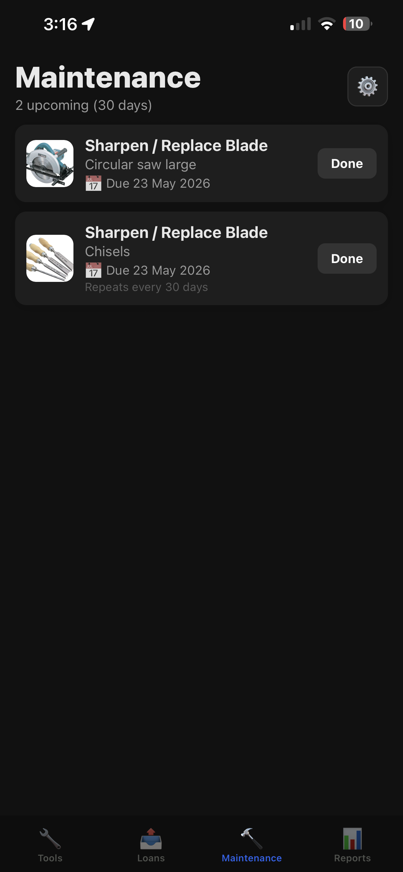 Maintenance reminders
